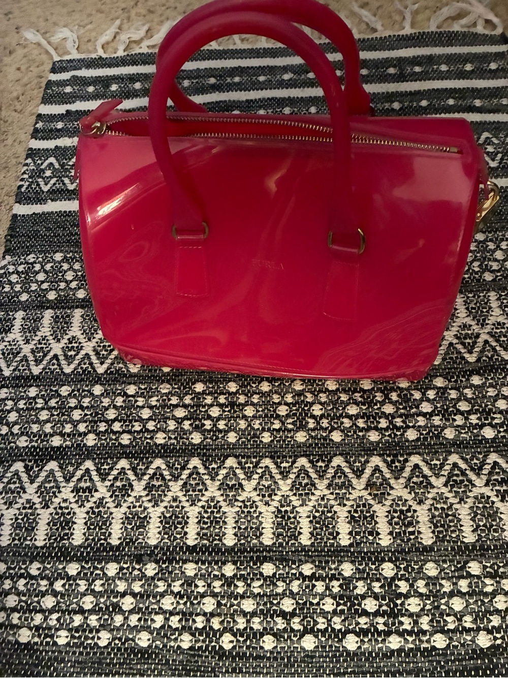 Furla Hot Pink Patent Satchel with Gold Hardware